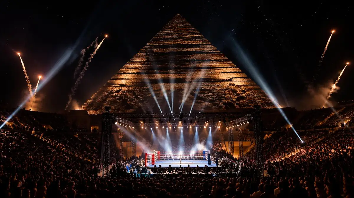 Usyk vs Verhoeven WBC Heavyweight split promotional image — May 23, 2026 Pyramids of Giza